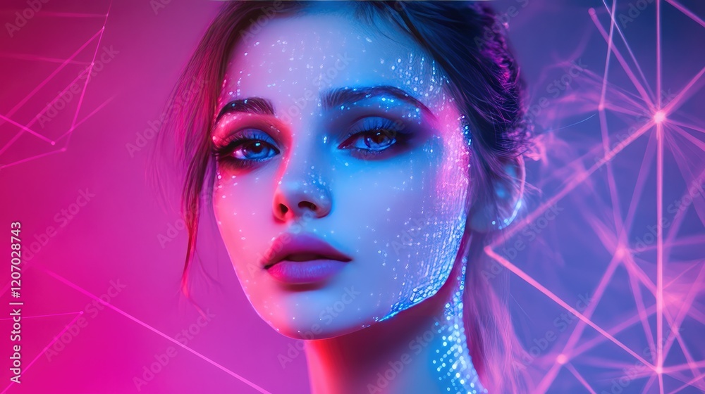 Poster abstract d visualization of an ai system converting glowing text prompts into vibrant images with dy