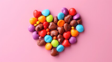 Obraz premium Heart Shaped Candy Assortment on Pink Background