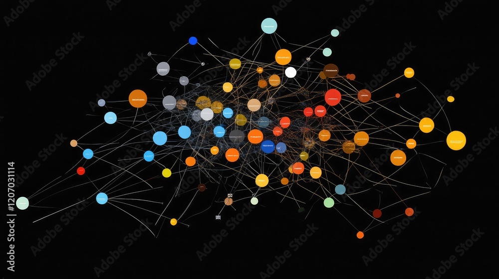 Poster abstract futuristic data network with glowing nodes and lines, representing interconnected big data 