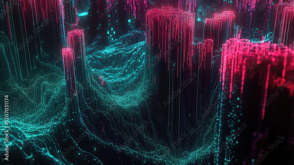 Poster abstract futuristic data network with glowing nodes and lines, representing interconnected big data 