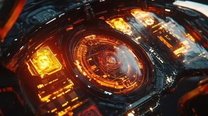 Abstract futuristic dashboard with holographic automation icons, glowing gears, and control workflows