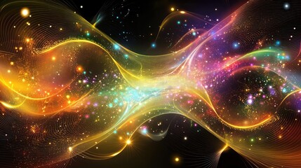 Obraz premium Abstract futuristic wave with glowing holographic elements, dynamic grids, and vibrant light effects