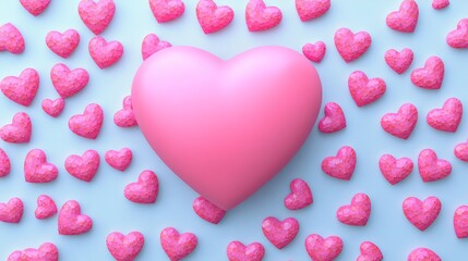 Obraz premium Heart is surrounded by many other hearts. The heart is pink and stands out from the other hearts. Concept of love and affection