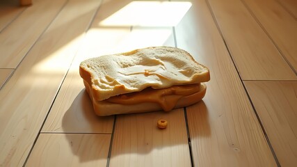Dropped Peanut Butter Sandwich - Close-Up Kitchen Floor - Vibrant Colors