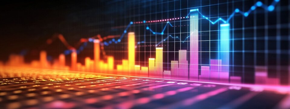 Digital scatter plots glowing with sales data and analytics highlights