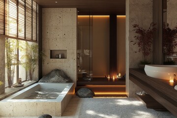 Serene Modern Japanese Spa Bathroom Design