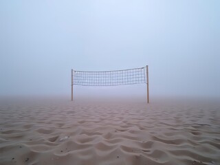 Foggy Santa Monica Beach Volleyball Morning - Vibrant AI Art