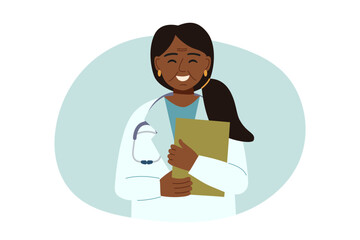 Portrait of  doctor woman isolated on white background. Concept of medicine, healthcare, clinic, assistance. Vector hand drawn illustration.