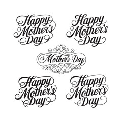 Happy mother's day lettering collection set, Happy Mothers Day lettering set. Handmade calligraphy vector illustration. Mother's day card with heart