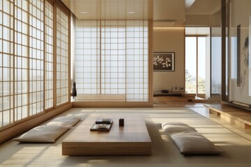 Serene Minimalist Japanese Style Living Room Interior Design