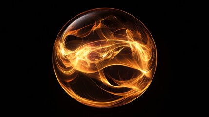 Abstract background with golden lines and energy waves in the shape of eggs on a black background