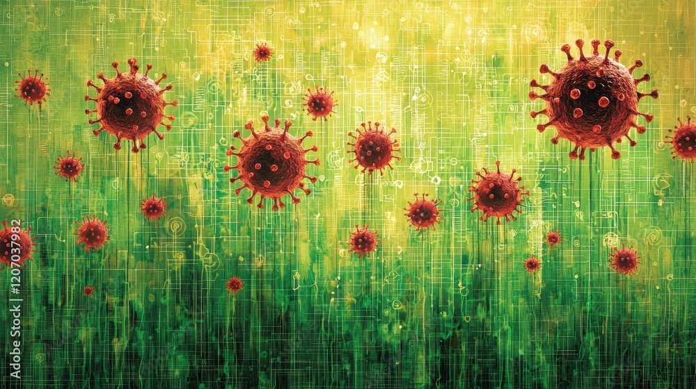 Poster virus and malware protection digital network with shields blocking incoming viruses and malware, rep