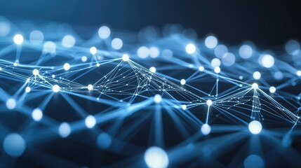 Advanced technology theme with glowing grids, holographic nodes, and dynamic light trails in a clean digital environment