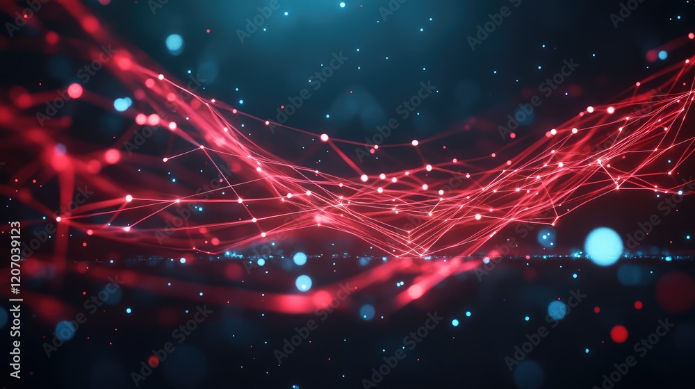 Poster ai brain concept with glowing lines and dots, representing neural networks, placed on a dark futuris