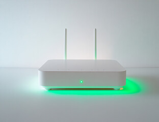 A white internet service router with antennas