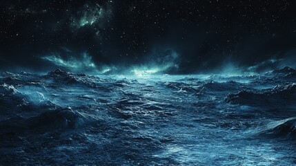 Raging waves clash under starry sky ocean nature scene nighttime seascape power of nature