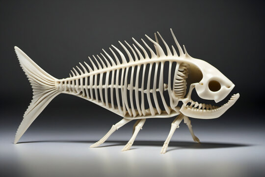 Ivory fish skeleton figurine. Digital illustration.