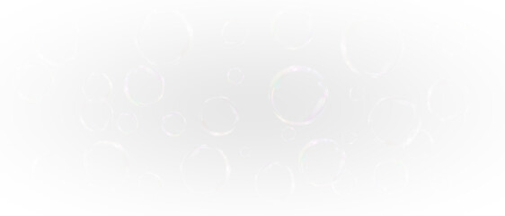 vector set of realistic soap bubbles with rainbow reflections png glossy foam. Isolated on a transparent background. Perfect for bath, laundry, shampoo, png clean water concepts.