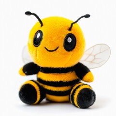 Cute bee plush toy isolated on white background.