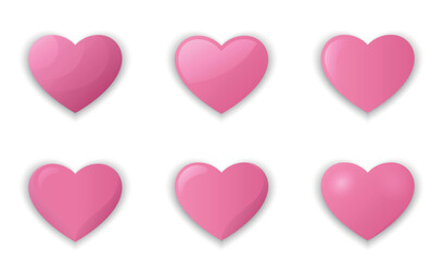 Voluminous hearts set. Valentines day design elements in trendy pink color. Love and romantic symbols. Vector 3d images