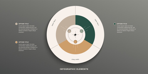 Business process chart infographics with 3 step circles. Round workflow graphic elements. Company flowchart presentation slide. Vector info graphic in flat design