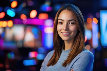 Confident Female News Anchor in a Professional Studio Setting