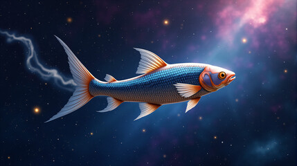 A fish swimming in a sea of stars.