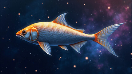 A fish swimming in a sea of stars.