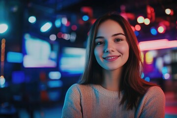 Confident Female News Anchor in a Professional Studio Setting
