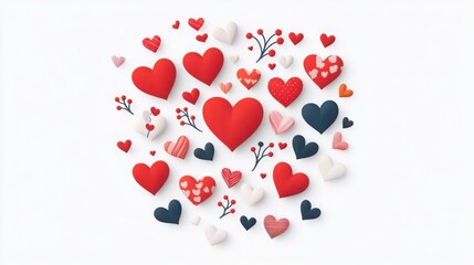 A vibrant collection of colorful hearts in various sizes and designs, creating a cheerful and festive atmosphere.
