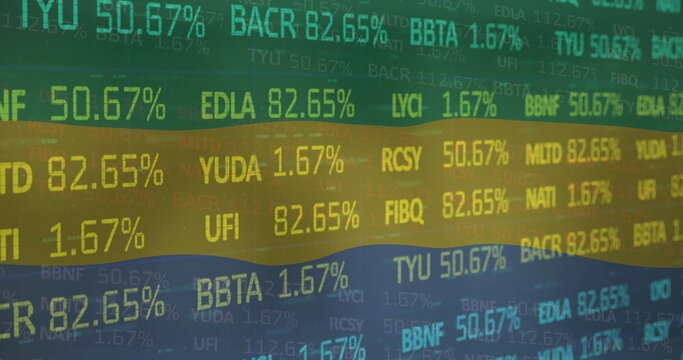 Image of financial data processing over flag of gabon - Powered by Adobe