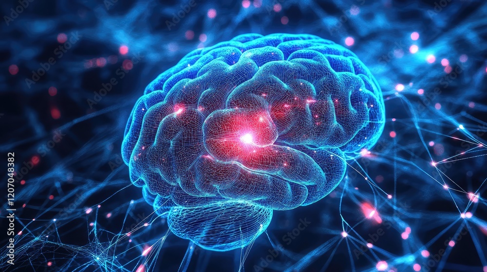 Poster a conceptual glowing neural network visualizing text morphing into detailed images in a high-tech di