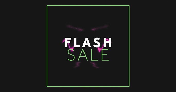 Image of flash sale text over glowing neon pattern background