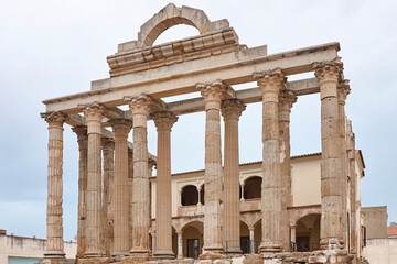 Diana roman temple in Merida World Heritagelandmark. Badajoz, Spain