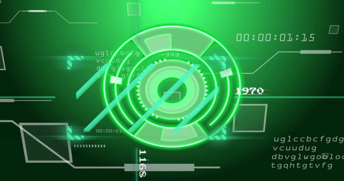 Futuristic green HUD interface image with rotating circles and digital data - Powered by Adobe