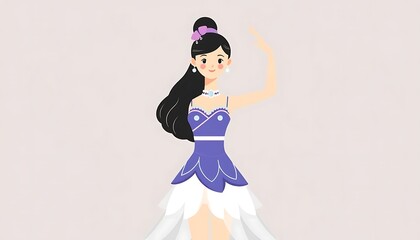 Elegant Girl in Purple Dress Illustration
