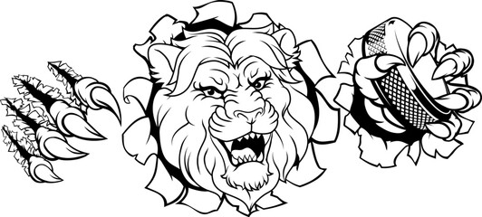 A lion ice hockey team cartoon animal sports mascot
