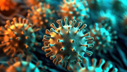 Abstract representation of the macro medicinal background surrounding the coronavirus or COVID-Vivid colors used to illustrate the complexities of COVID-19's impact on health.