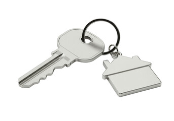 Silver keys with a house-shaped keychain isolated on white background