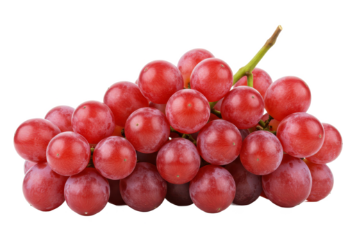 Fresh cluster of red grapes with stems isolated on white background