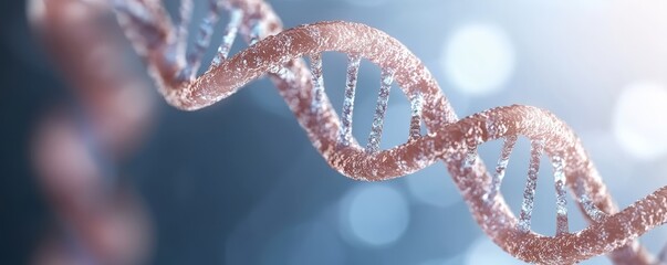 3D Rendered DNA Helix Crystalline Structure, Blue Bokeh Background, Genetic Code Concept, DNA, Genetics, 3D Rendering