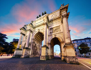 Siegestor (Victory Gate) triumphal arch in downtown Munich, Germany