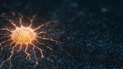 Glowing Neural Network Abstract 3D Render, Particle System, Connectivity Concept, Digital Art Neural Network, Abstract Art