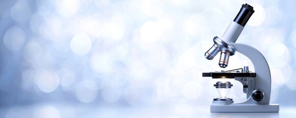 Microscope Composition Blue Bokeh Background, Scientific Research Concept, Laboratory Equipment microscopy, science