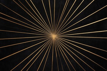 Obraz premium Abstract art featuring radiating golden lines on a transparent background, creating a sunburst effect.