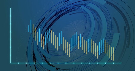 Image of diagrams over scope scanning on blue background