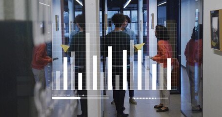 Image of financial data processing over diverse business people in office