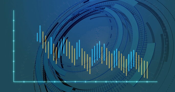 Image of diagrams over scope scanning on blue background