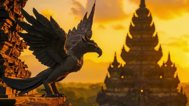 Majestic Garuda bird in ancient Hindu temple Prambanan