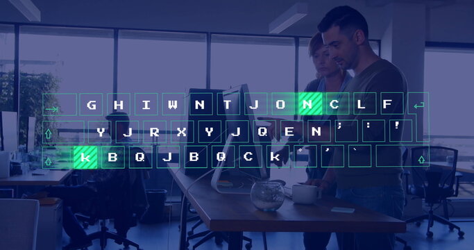 Image of data processing over diverse business people in office